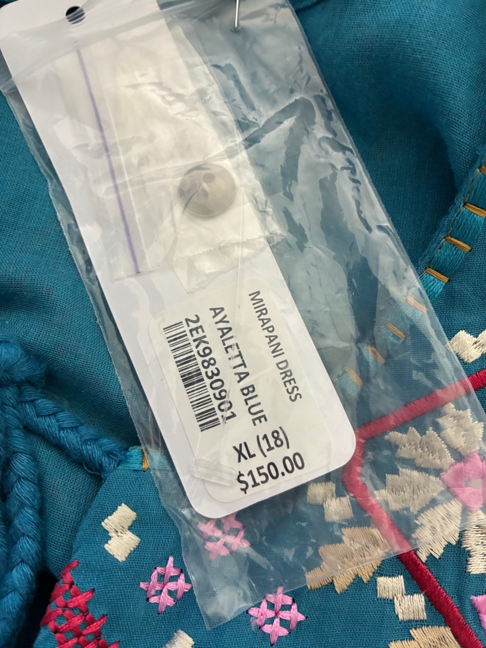 Soft Surroundings Mirapani Teal Floral Embroidered Tassel Maxi Dress - Picture 7 of 8